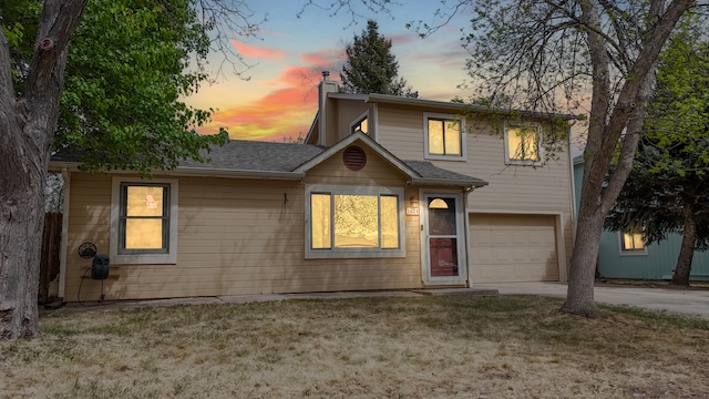 Front view of 1624 Enfield Street, Fort Collins at dusk