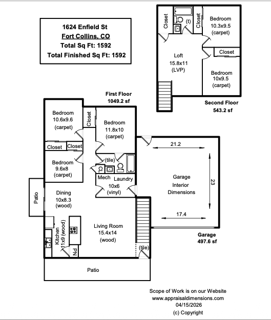 2D floor plan showing both levels of the home at 1624 Enfield Street in Fort Collins