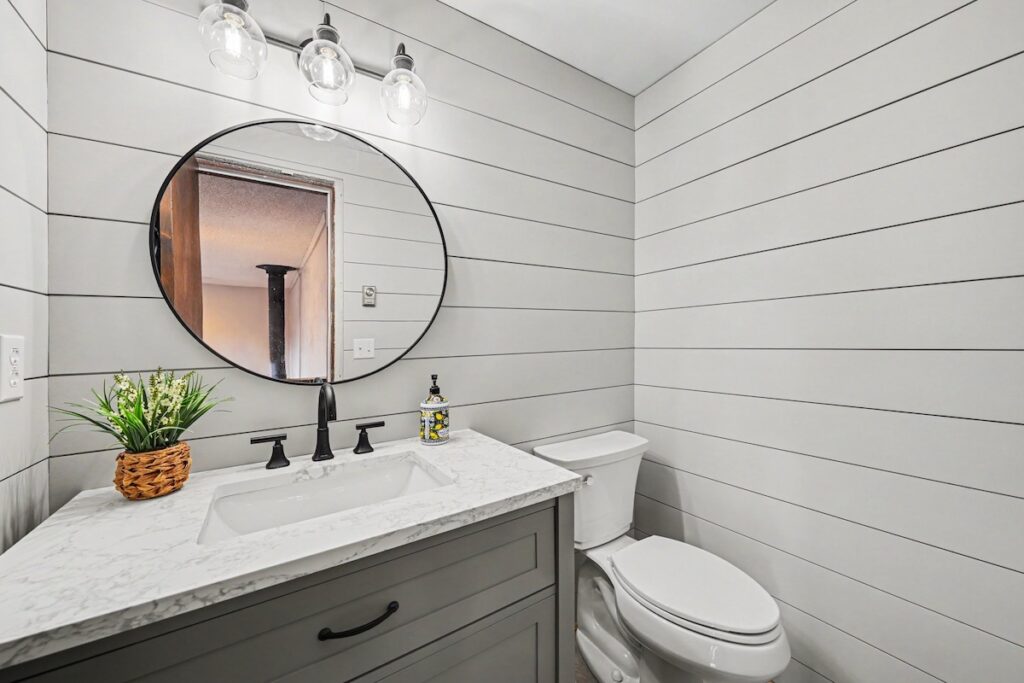 Updated bathroom with modern finishes at 2126 Genoa Court in Loveland, Colorado